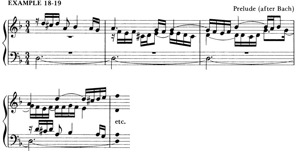 EXAMPLE 18-19；3. Choose one of the previous chorale phrases and give it a five-voice contrapuntal setting.