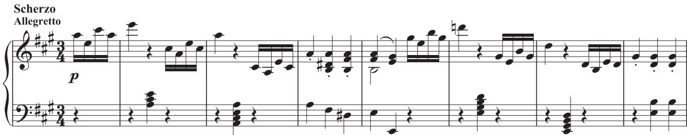 EXAMPLE 18.20 Beethoven, Piano Sonata in A, Op. 2, No. 2, iii, 1–44. Th e excerpt contains the scherzo (proper)