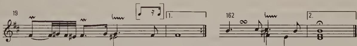 Ex. 19.27. French Overture, BWV 831, first movement, bars 19–20, 162–3；Ex. 19.28