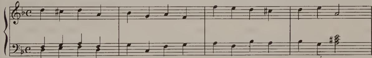 Ex. 20.2. Handel, Harpsichord Variations in D minor, theme, bars 1–4, after Hallische Händel-Ausgabe, vol. IV/17/4