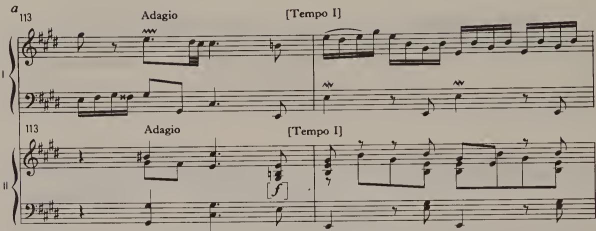 Ex. 20.9. Harpsichord Concerto in E major, BWV 1053, first movement, bars 113–14；Original notation
