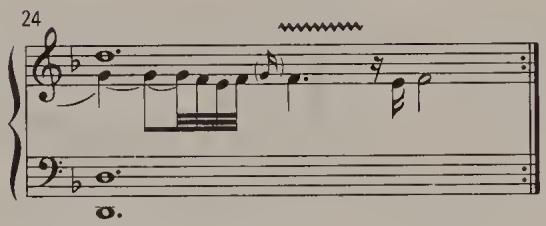 Of course there are also passages in non-keyboard works that require improvisational amplification. One of these has often puzzled commentators: the chords between the movements in the Third Brandenburg Concerto. Taken by themselves, they seem meaningless, and for this reason are rightly omitted in many performances. Neumann suggests an embellished fermata to be played by the solo violin. $^{20}$ Yet even this seems insufficient in the context of the concerto&rsquo;s formal balance. The two chords, I believe, are an invitation to a creative and talented violinist to improvise a more or less extended cadenza-like fantasia for violin solo in place of a slow middle movement, which by all appearances should be in E minor. The two accompanied chords would form