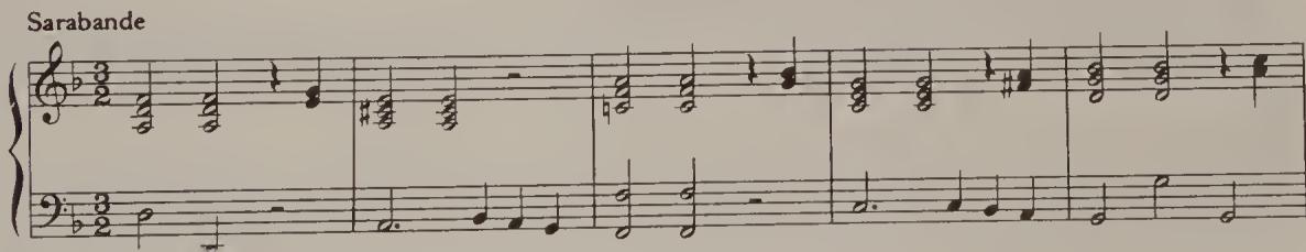 Ex. 20.15. Handel, Sarabande in D minor, bars 1–4