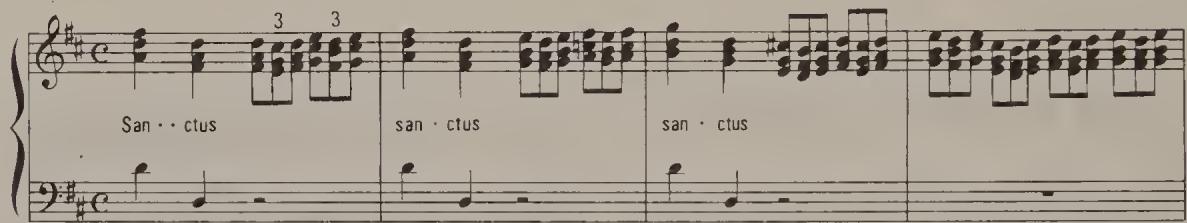 Ex. 20.16. Mass in B minor, Sanctus, bars 1–6