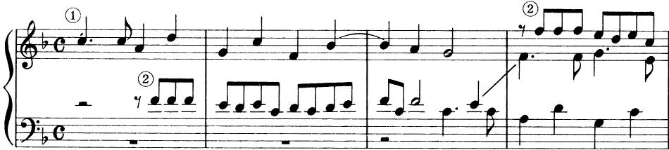 EXAMPLE 20-8 Double-fugue exposition from Handel&rsquo;s Counterpoint Lessons for Princess Anne