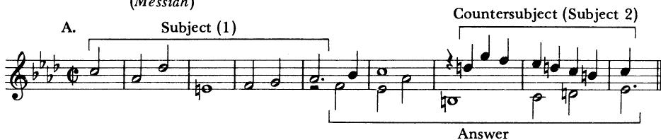 EXAMPLE 20-9 Fixed countersubject in Handel&rsquo;s &ldquo;And with his stripes we are healed&rdquo; (Messiah)
