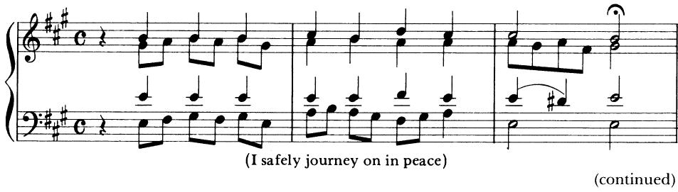 EXAMPLE 21-1 Bach&rsquo;s harmonization of phrases seven and eight of $Es$ ist genug