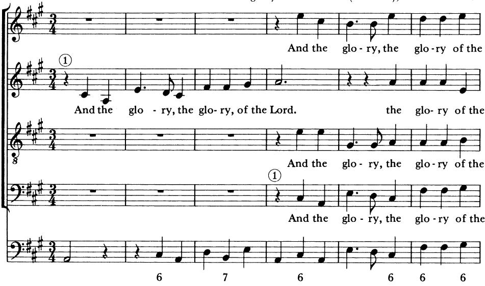 EXAMPLE 21-3；G. F. Handel: “And the glory of the Lord” (Messiah), measures 11-28