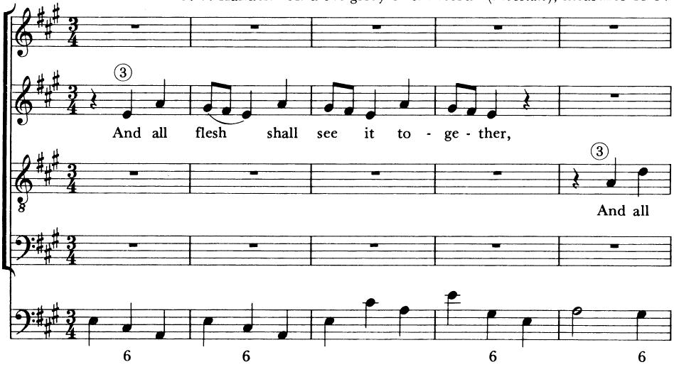 EXAMPLE 21-4；G. F. Handel: “And the glory of the Lord” (Messiah), measures 43-57