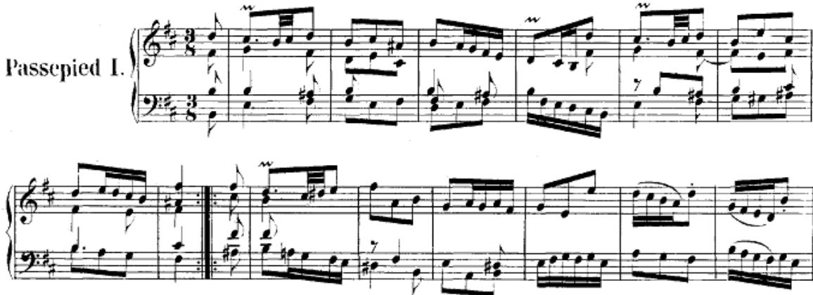 Example 4.18 Bach: “Passepied” from the Overture in the French Style.105