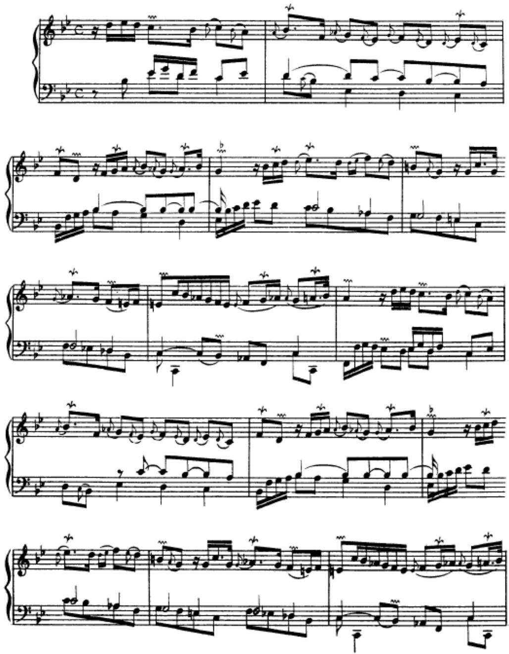 Example 3, François Couperin, ornamentation, character piece (allemande type, as it starts with anacrusis):；Les Langueurs=Tendres.