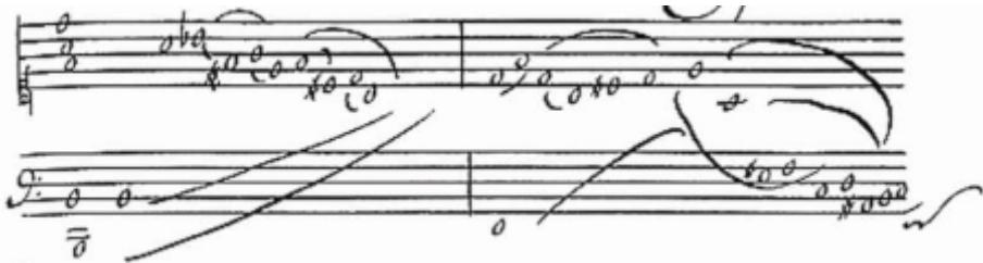 Figure 2: Louis Couperin: Prélude non mesuré: D minor (opening chord)
(Source: Tilney, 2009. Volume 1 Facsimiles, p.1)