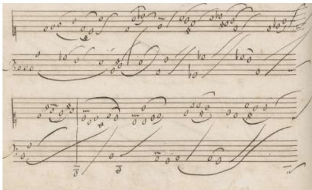 Figure 19: Louis Couperin: Prélude non mesuré: C major (Bar 6) (Source: Tilney, 2009. Volume 1 Facsimiles, p.30)