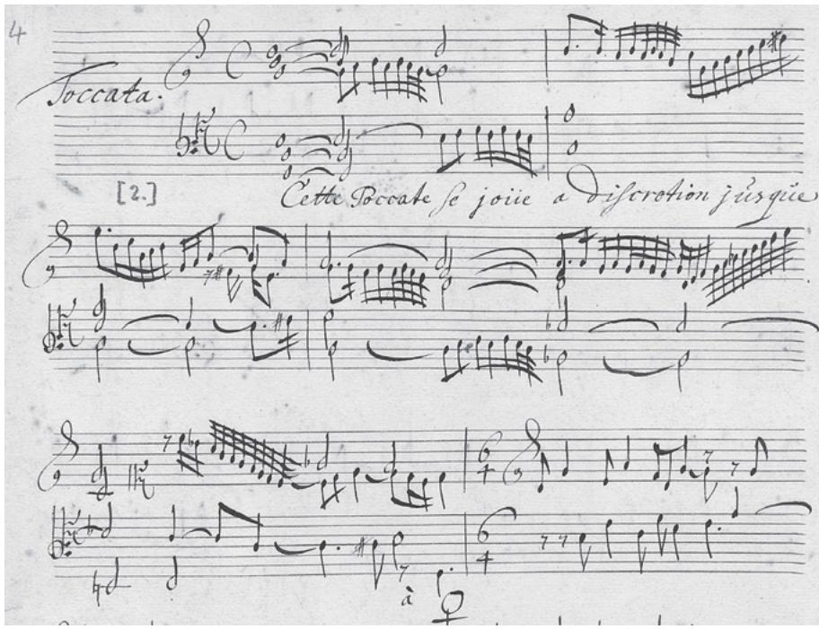 Notenbeispiel 2: Froberger, Toccata FbWV $_{114}$ (Berlin SA 4450, S. 4)