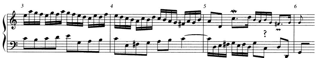 Example 1.4 BWV 772, mm. 3–6, ante-correcturam version found in Clavierbüchlein vor Wilhelm Friedemann Bach