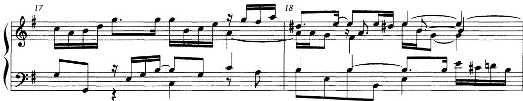 Example 2.5 Allemande from French Suite in G major, BWV 816, mm. 17–18