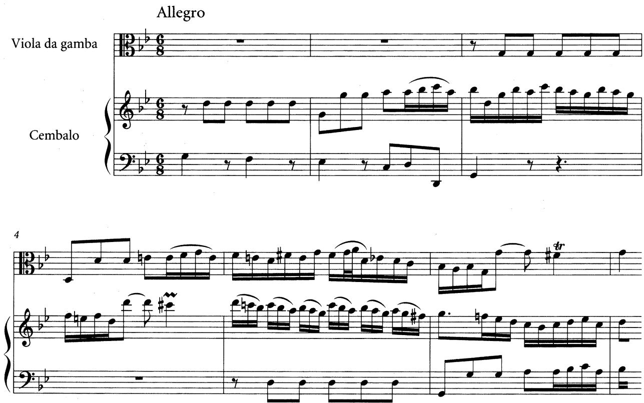 Example 4.7 BWV 1029/3, mm. 1–7