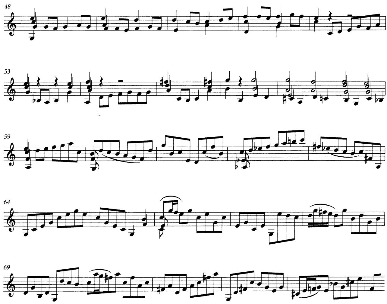 Example 4.11 BWV 1005/2, mm. 48–74