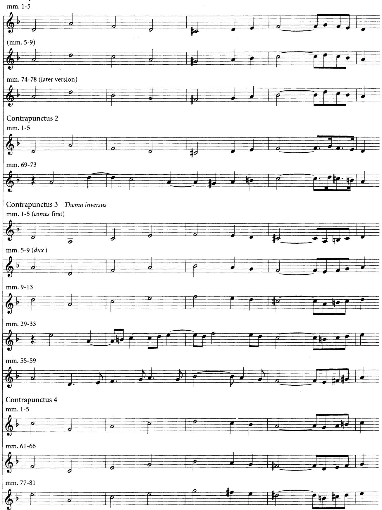 Example 5.10 Forms of subject in the Art of Fugue, Contrapuncti 1–4