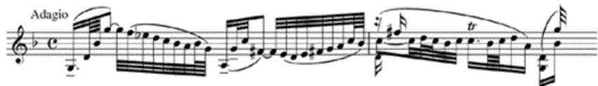 Example 2-10. Adagio from the Sonata in G Minor, mm. 1–2, one way of performing the chords.
