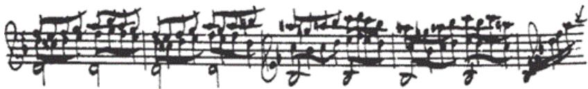 Figure 1-2. Bach, Sonata in G Minor, Fuga, eleventh line of the autograph score.