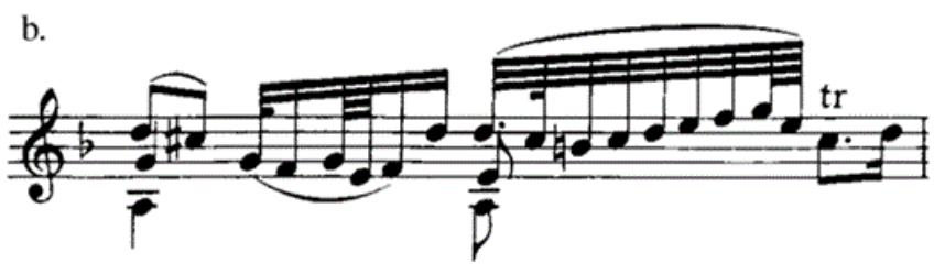 Example 1-5. Bach, Sonata in G Minor, Adagio, m. 8: (a) in Bachʼs autograph score; (b) in the Neue Bach Ausgabe.