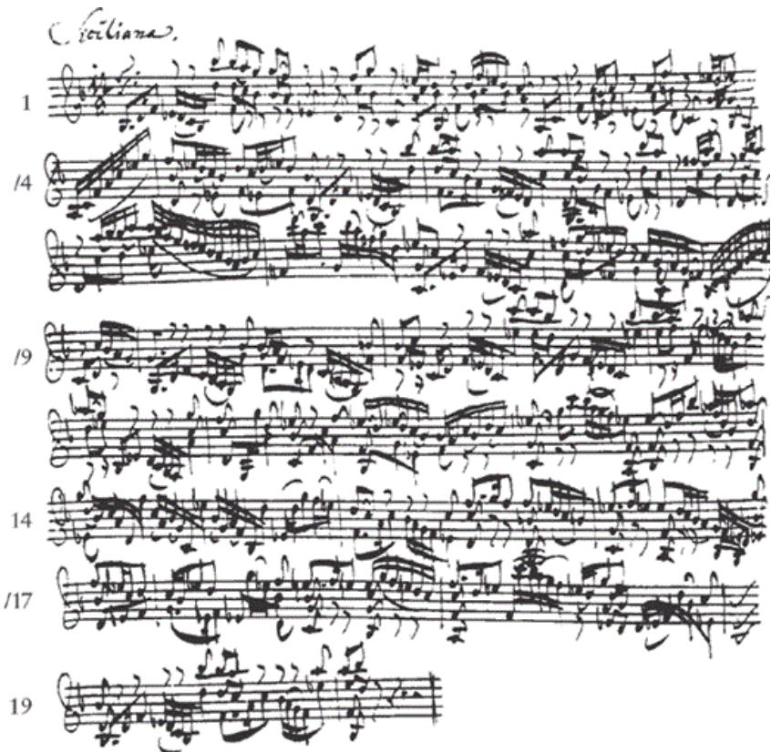 Figure 4-1. Bach, Sonata in G Minor, Siciliana, autograph score.