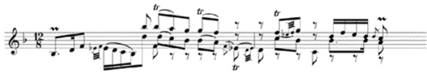 Example 4-9. Bach, Sonata in G Minor, Siciliana, possible ornaments in mm. 1–2.