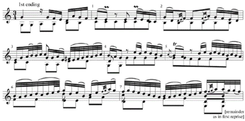 Example 4-11. Bach, Sonata in A Minor, Andante, possible ornamentations for the repeat of the first half.