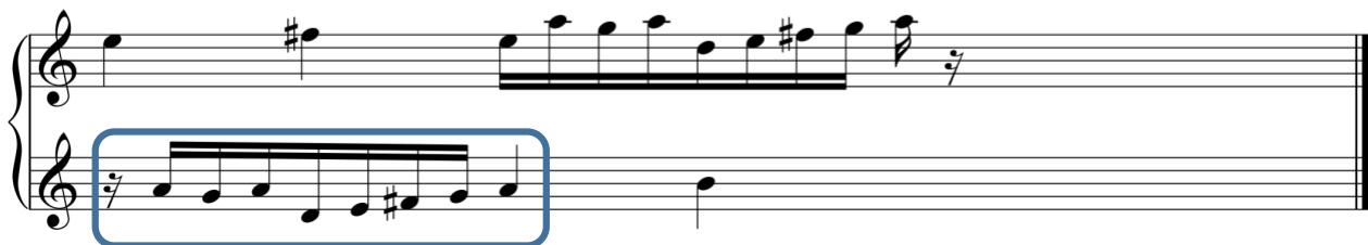 c) Rossi: Toccata quinta, b. 19；Example 9. A comparison of offbeat neighbour-note patterns