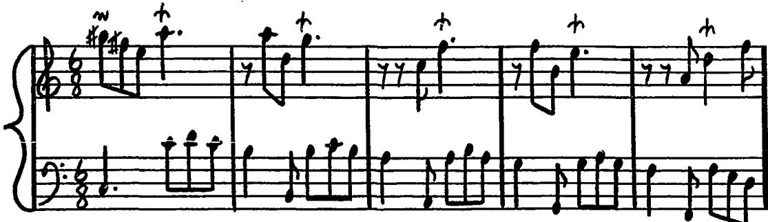 Example 4. Pieces de Clavecin (1707), Second &ldquo;Gigue&rdquo; in D minor, mm. 18-22.
