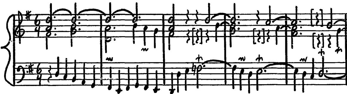 Example 7. Pieces de Clavecin (1707), &ldquo;Gigue&rdquo; in G major, mm. 28-32.