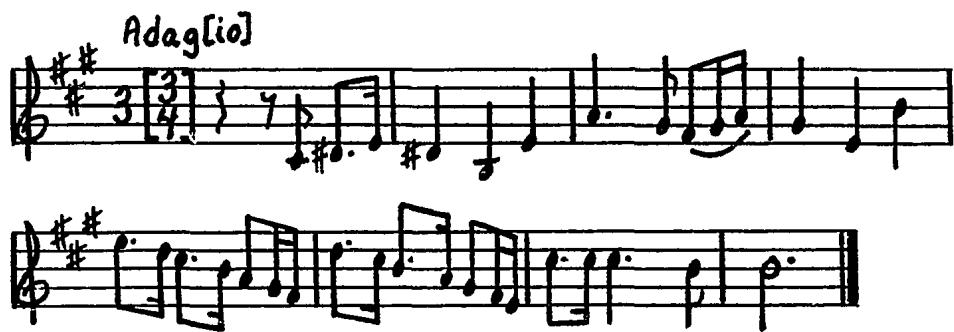 Example 39. Comparison of the violin melody in Sonata I (1707), Movement 6, mm. 1-8 with that in Sonata V (1707), Movement 3 (complete).