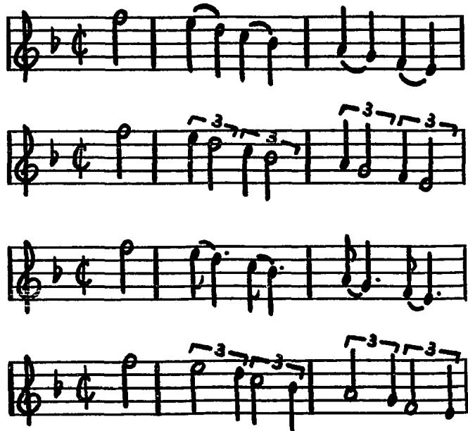 Recommended interpretations of upper part:；Example 3. Solo Sonata III (1707), Movement 1, mm. 23-25.；Performers should look for solutions that not only enhance the individual melodic line but also increase the overall effectiveness of each movement. So long as they exercise restraint in keeping with the French