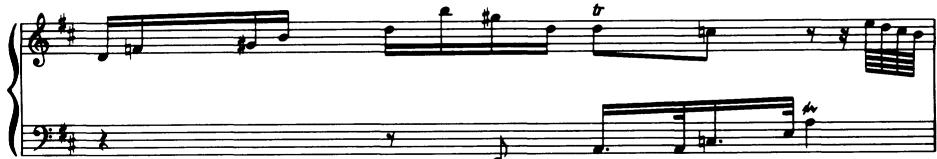 C. P. E. Bach, Sonata in B Minor, Wq 49/6/i (Moderato), measure 48 (Sei Sonate per Cembalo, dedicate all&rsquo;Altezza Serenissima di Carlo Eugenio, Duca di Wirtemberg. . . op. 2 (Haffner: Nuremberg, 1744))