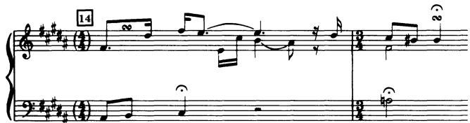 Example 4. C. P. E. Bach, Embellishments to the Sonata in B Minor, Wq 49/6/ii (Adagio non molto), measures 14-15 (D-ddr-Bds: P 1135)