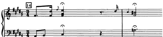 C. P. E. Bach, Sonata in B minor, Wq 49/6/ii (Adagio non molto), measures 14-15 (Sei Sonate per Cembalo. . . op. 2)