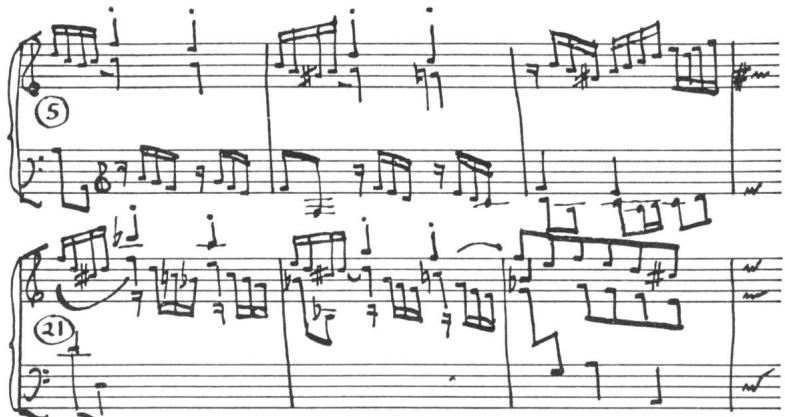 Ex. 16. BWV 831, French Overture, Ouverture, meas. 26-31 (see also 43-44, 55-56, 62-66, 73-74, 79-80, 85-86, 114-115, 123-124, 125-126, 127-128, 140-141): overlapping