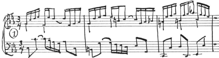 Ex. 18. BWV 826, Partita II, Sarabande, meas. 1-3: sustained line realized from faster movement by holding notes down