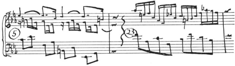 Ex. 19. BWV 826, Partita II, Allemande, meas. 5 and meas. 23
