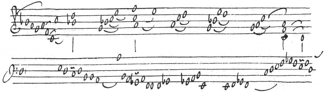 Example 3-12. Type 3a.1 lines (alignment lines). Jean-Henry D&rsquo;Anglebert, Prelude 3 in D minor, system 10 (autograph version).