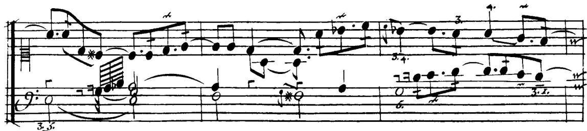 Example 3-16. François Couperin, Prelude 2 in D minor, systems 2-3.