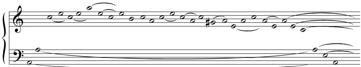 Example 4-1. Setting tonality by chord (arpeggiation) in Louis Couperin, Prelude 6 in A minor.