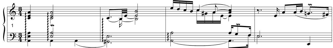 Example 6-5. Louis Couperin, Prelude 7 in A minor. Realization from Wood 1952.