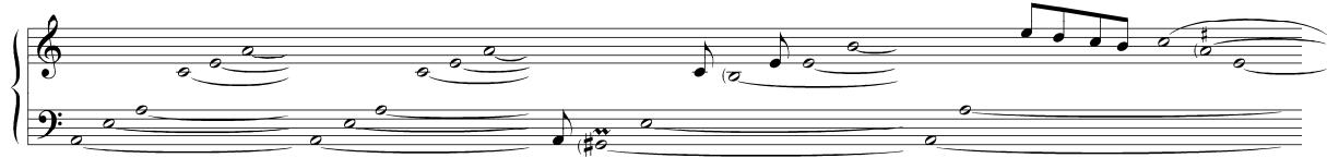 Example 6-16. Louis Couperin, Prelude 7 in A minor. Dual-value notation realization.