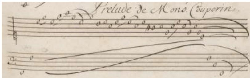 Figure 5: Louis Couperin: Prélude non mesuré: A minor (opening passage)
(Source: Tilney, 2009. Volume 1 Facsimiles, p.17)