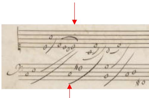 Figure 15: Louis Couperin: Prélude non mesuré: D minor (Bar 10)
(Source: Tilney, 2009. Volume 1 Facsimiles, p.2)