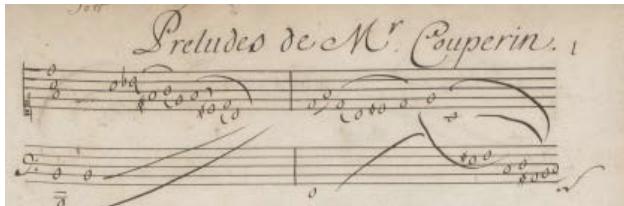 Figure 16: Louis Couperin: Prélude non mesuré: D minor (opening passage)；(Source: Tilney, 2009. Volume 1 Facsimiles, p.1)