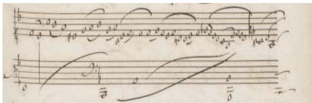 Figure 18: Louis Couperin: Prélude non mesuré: F major (Bar 4)；(Source: Tilney, 2009. Volume 1 Facsimiles, p.15)