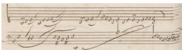 Figure 20: Louis Couperin: Prélude non mesuré: C major (Bar 9)
(Source: Tilney, 2009. Volume 1 Facsimiles, p.30)
